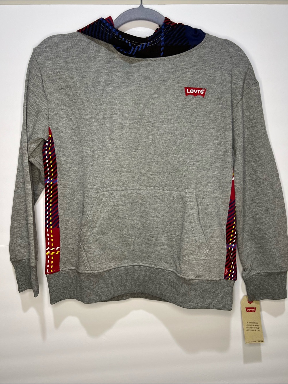 Levi's Gray Sweatshirt with Red Plaid Accents